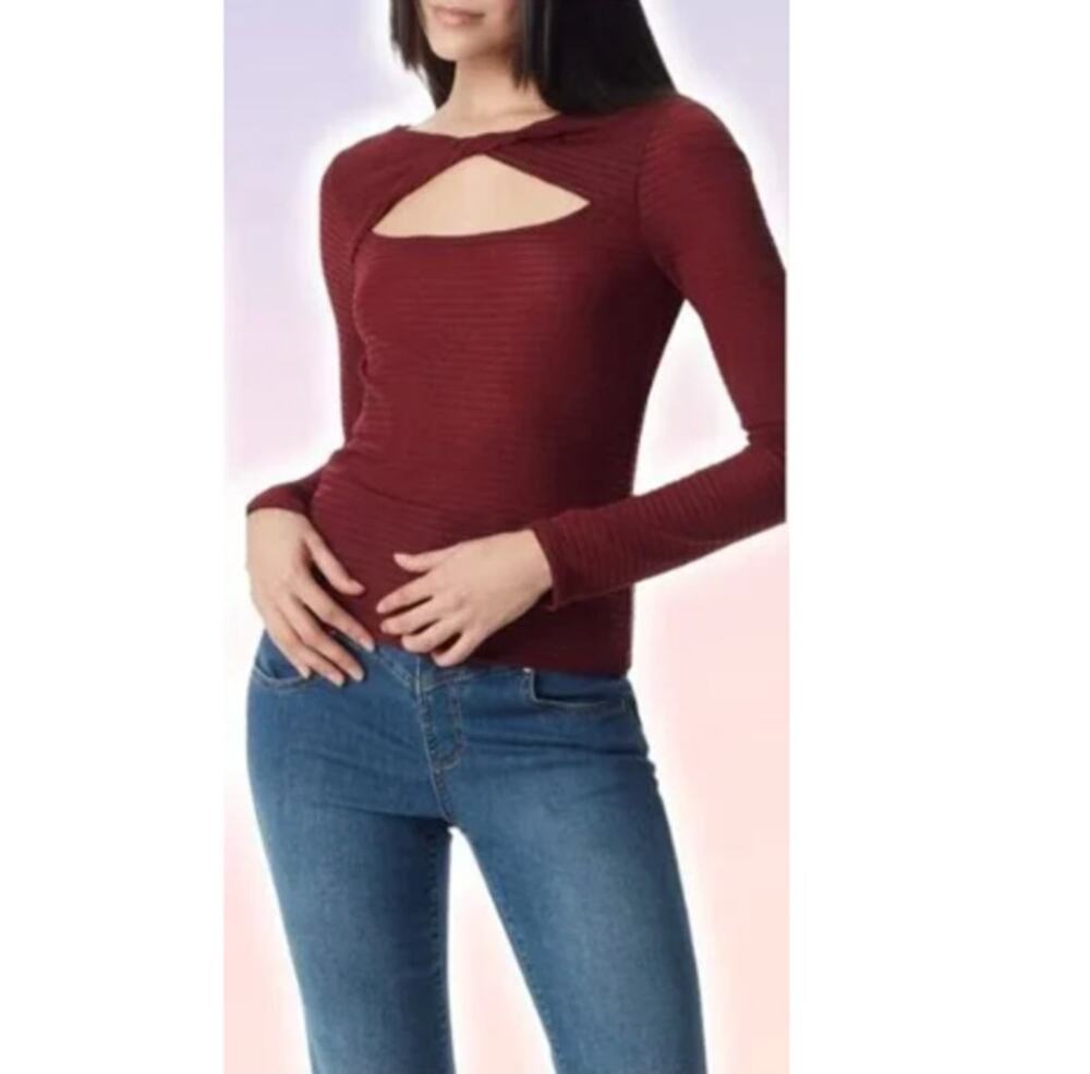 New CIRCUS BY SAM EDELMAN Women's Maroon Cut Out Kelsie Long Sleeve Top Size L